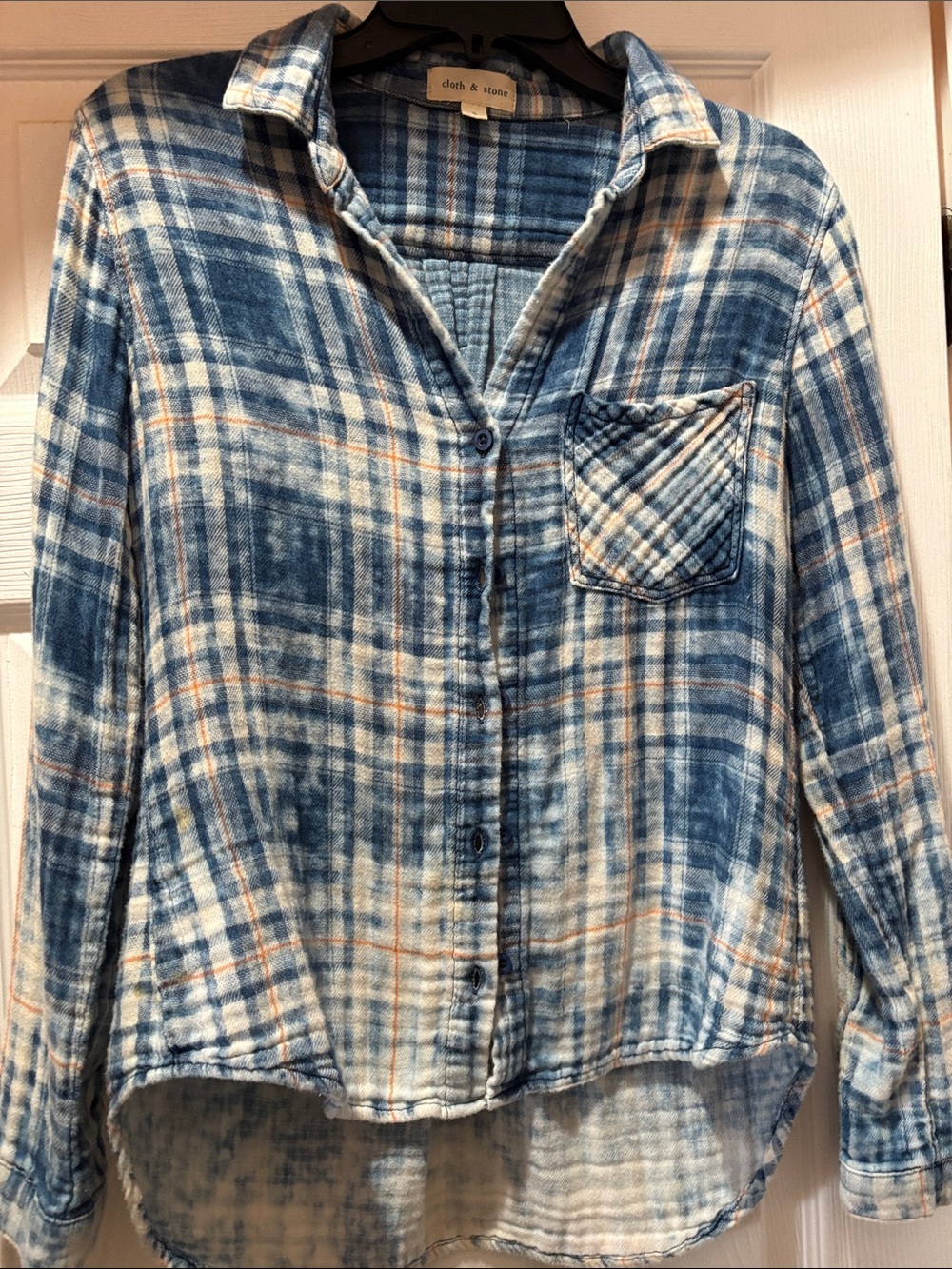 cloth & stone Blue and Cream Plaid Button-Up Shirt